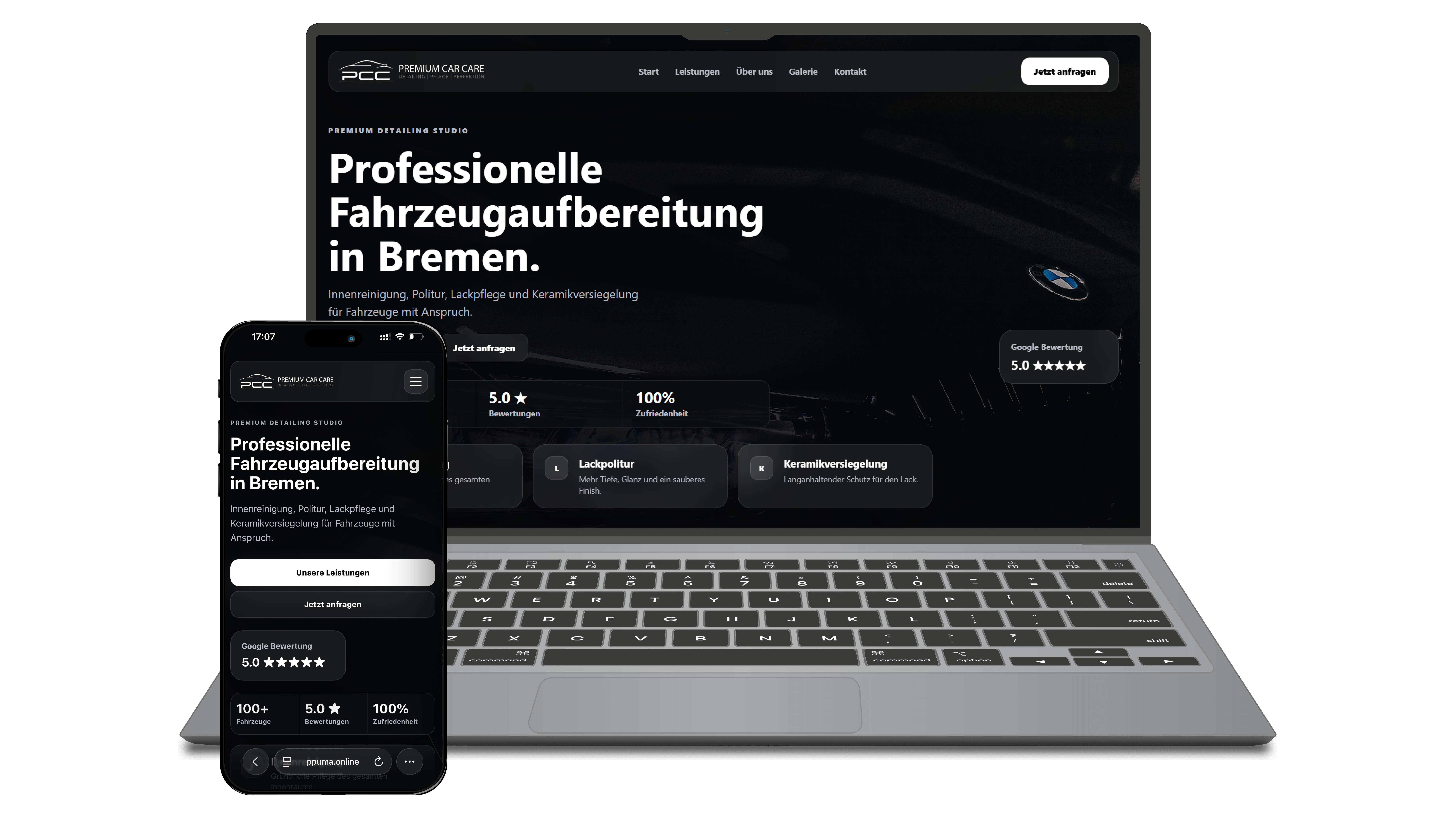 Premium Car Care Website Konzept